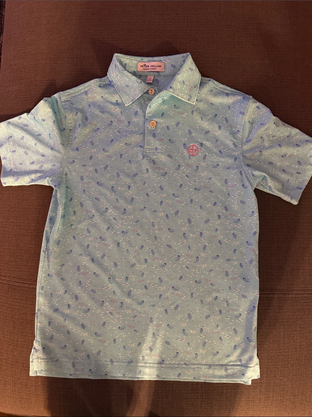 Peter Millar Light Blue Boys' Polo with Pink Logo